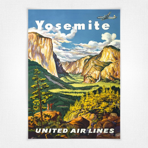 Yosemite United Air Lines print - 1945 Yosemite Valley poster