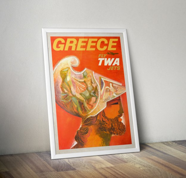 Greece Fly TWA Jets poster framed - Greek Warrior - David Klein