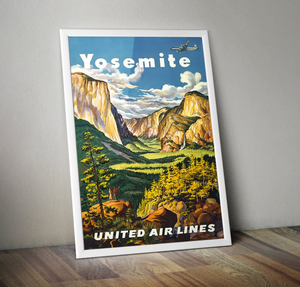 Yosemite United Air Lines print framed - 1945 Yosemite Valley poster