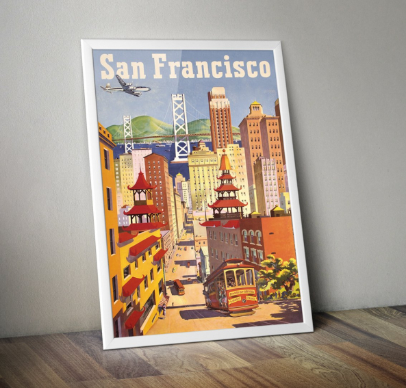 San Francisco United Air Lines Poster Framed- Joseph Fehér - 1950s
