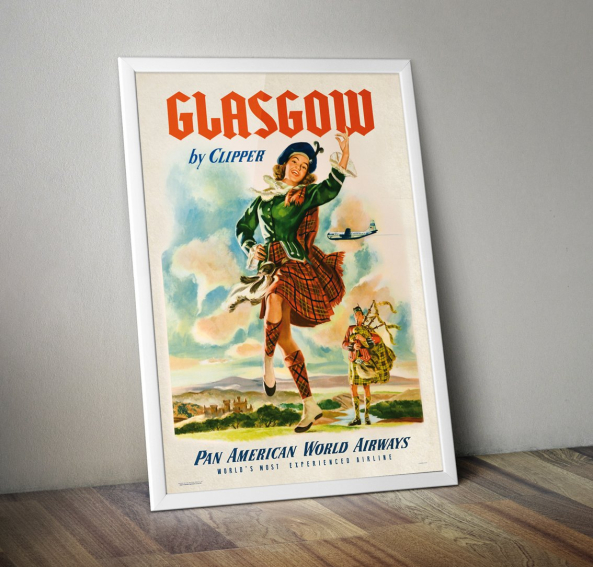 Glasgow by Clipper poster - Pan Am Airlines poster