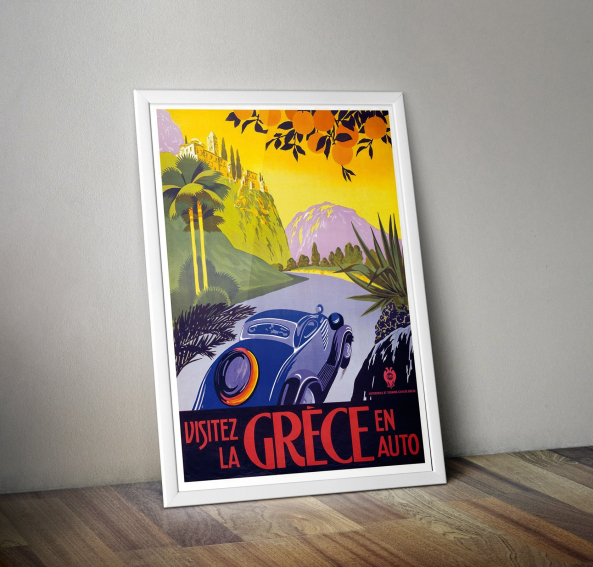 Visitez la Grèce en Auto Poster | Vintage Travel Poster | Visit Greece by Car Wall Art - Image 2