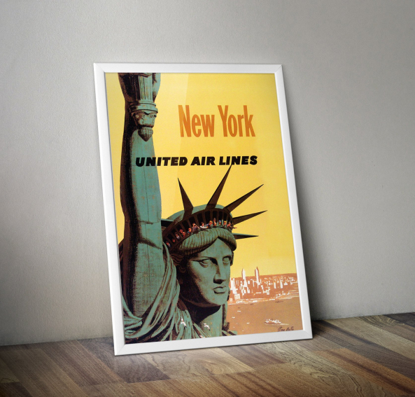 New York United Air Lines poster framed - Stan Galli - c1960