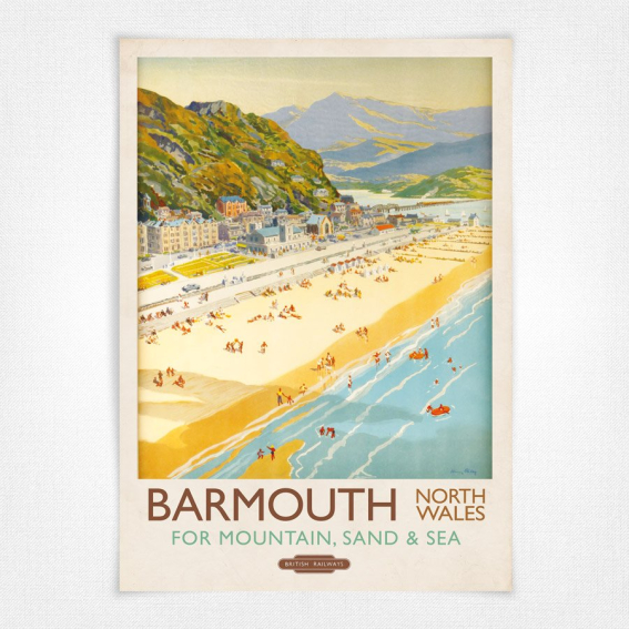 Barmouth North Wales poster - Mountain Sea and Sand - Harry Riley