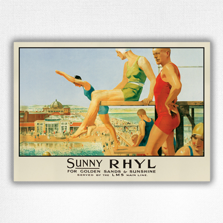 Vintage Sunny Rhyl LMS poster - Septimus Edwin Scott