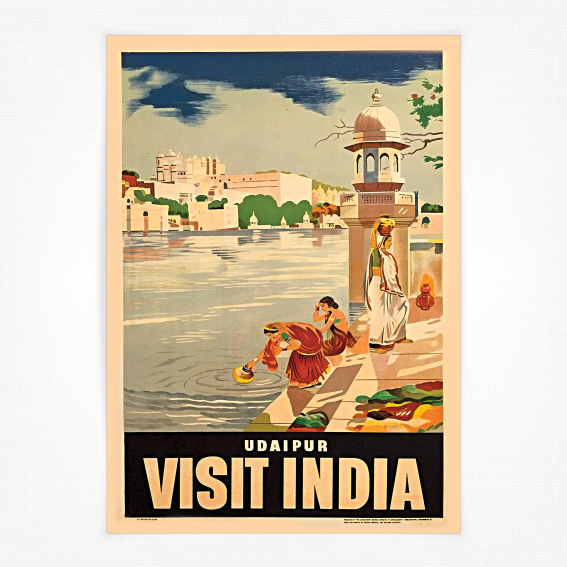 Udaipur Visit India poster - 1950s India travel poster