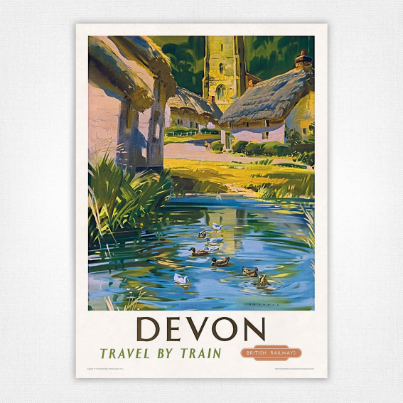 Devon Travel By Train poster - Devon Duckpond poster - Vintage Railway Poster - Frank Wootton