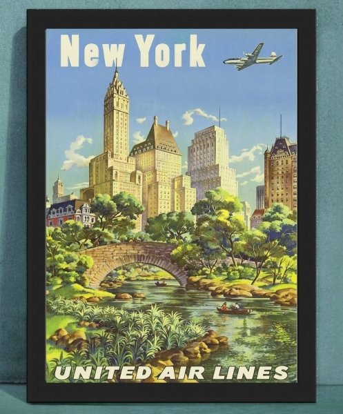 New York Central Park poster - United Air Lines poster - Joseph Feher