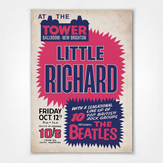 Little Richard The Beatles poster - The Tower Ballroom New Brighton (Aged)