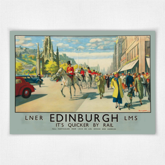 Edinburgh Quicker by rail poster - LNER LMS print - Arthur Michael