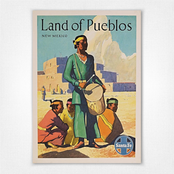 Land of Pueblos New Mexico poster - Santa Fe Railroad poster