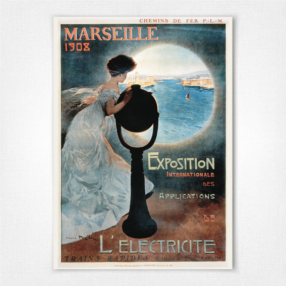 Marseille 1908 poster - Exposition L'Electricite - Mario Pezilla