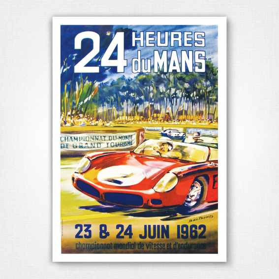 24h du Mans 1962 poster Vintage Car Racing Poster – Beligond - 1962 24 Hours of Le Mans