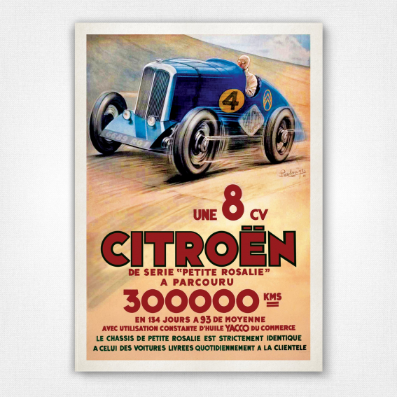 Une 8CV Citroën Poster | Petite Rosalie Poster | 300,000kms | Vintage Car Poster