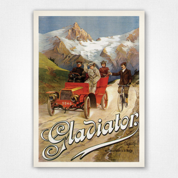 Gladiator Cycles and Automobiles Poster - En Excursion a la Meije - Hugo d'Alesi - 1933