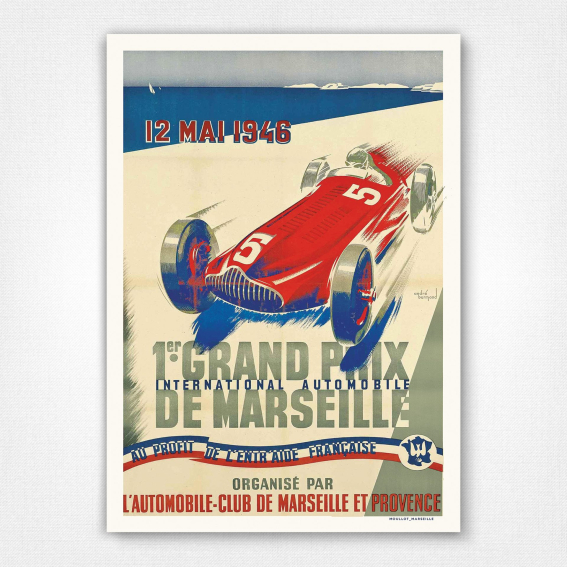 1er Grand Prix De Marseille poster - 1946 Marseille Grand Prix poster - André Bermond