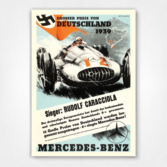 1939 German Grand Prix poster - Mercedes Benz Grosser Preis von Deutschland poster - Gotschke