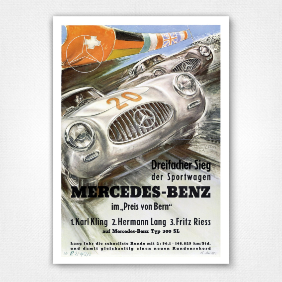 Dreifacher Sieg der Sportwagen poster - Mercedes Benz victory poster