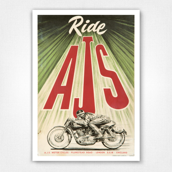 Ride AJS poster - vintage motorcycle advert