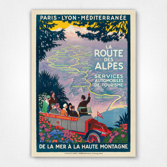 La Route des Alpes PLM poster - De La Mer À La Haute Montagne - Roger Broders