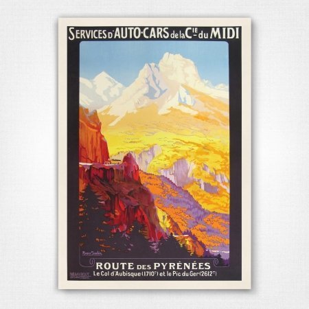 1925 Route des Pyrénées poster - Services d'Auto-Cars de la Cie du Midi - Roger Soubie