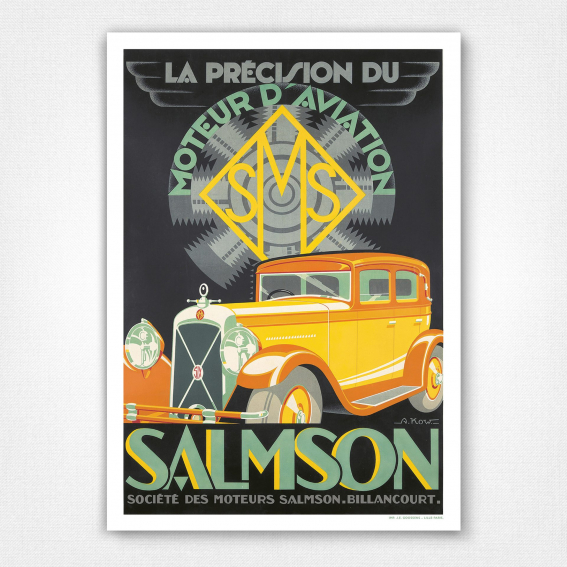 Salmson Vintage Car Poster La Precision du Moteur d'Aviation - SMS S4 - A Kow