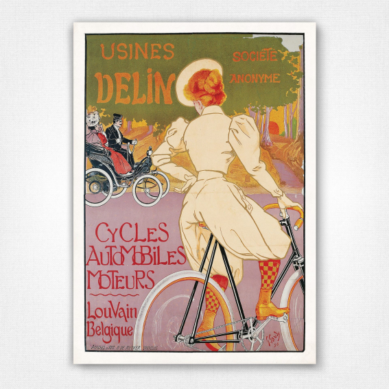 Usines Delin poster - Rare Cycles Automobiles Moteurs print - Georges Gaudy - 1889