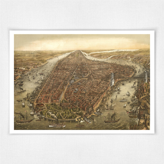 1873 Birds eye view of New York City - George Schlegel NYC panoramic map