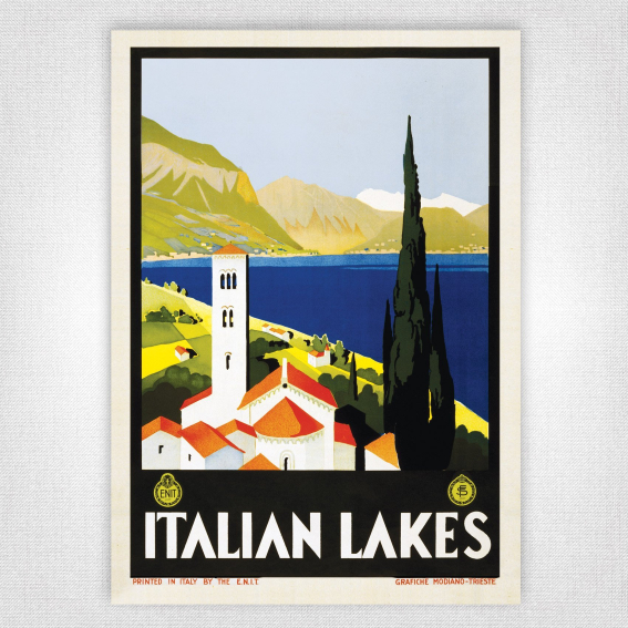Italian Lakes poster - Italy ENIT travel poster - Como, Maggiore, Garda wall art