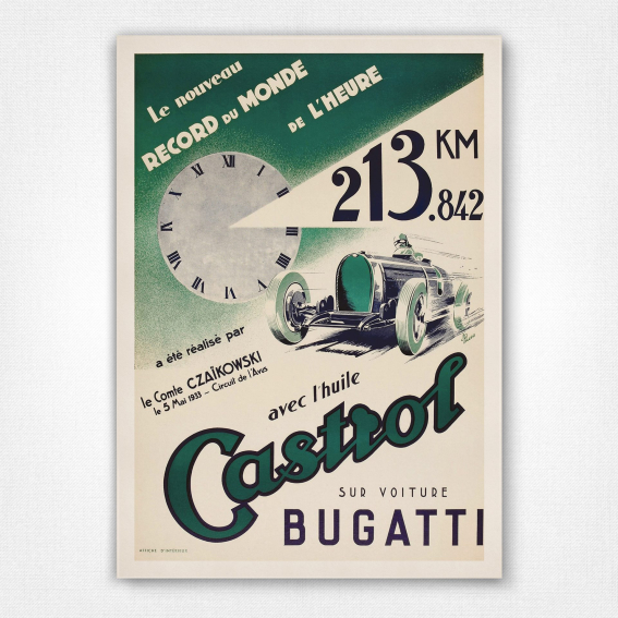 Bugatti world record poster - Castrol poster 213km per hour