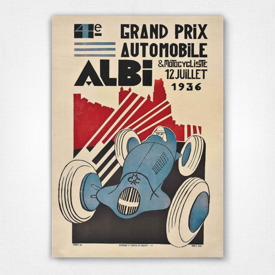 1936 French Grand Prix Poster | 4e Grand Prix Automobile Albi 1936 poster - Andrieu