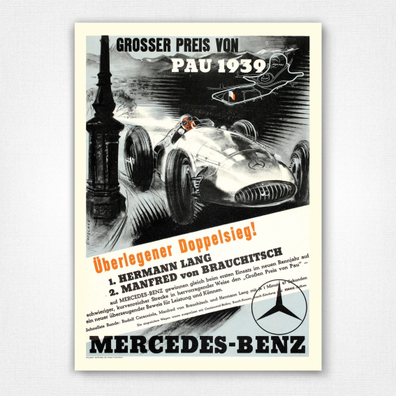 Grosser Preis von Pau 1939 poster - Mercedes Benz victory poster - Walter Gotschke