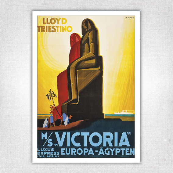 M/S Victoria Lloyd Triestino poster - Colossi of Menmon - 1931