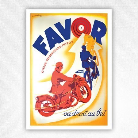 Favor Cycles poster - Cycles, Vélomoteurs, Motos Va droit au but - C Mathey - 1930