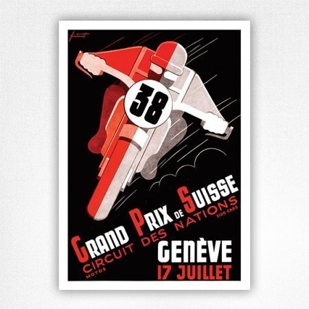 1938 Grand Prix de Suisse poster - Vintage Motorcycle Poster by Noël Fontanet
