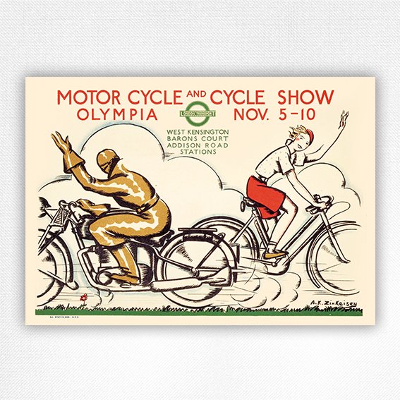Olympia Motor Cycle poster - London Transport print - Anna Zinkeisen