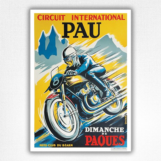 Vintage Pau motorcycle poster - R Garcia - 1950