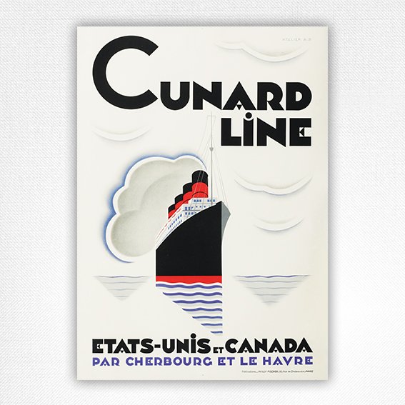 1929 Cunard Line poster - États-Unis et Canada par Cherbourg et le Havre - Alexey Brodovitch