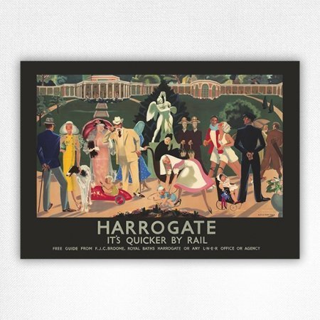 Vintage Harrogate travel poster - It's quicker by rail - Zinkeisen