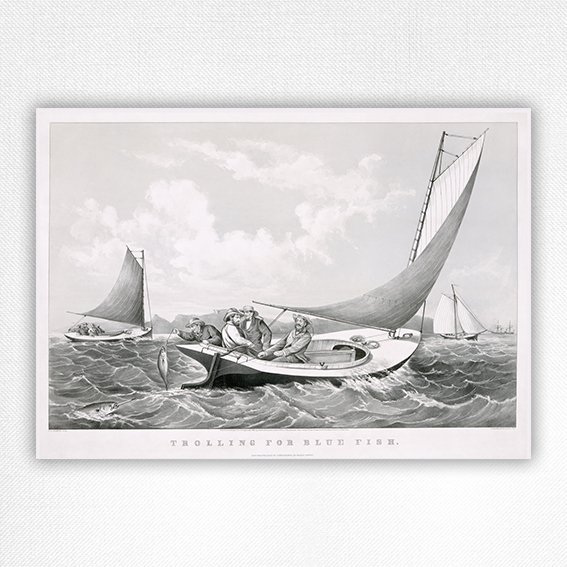 Trolling for Blue Fish print - Currier & Ives - 1866