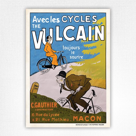 Vulcain Cycles poster - Avec les cycles The Vulcain, toujours le sourire - c1900