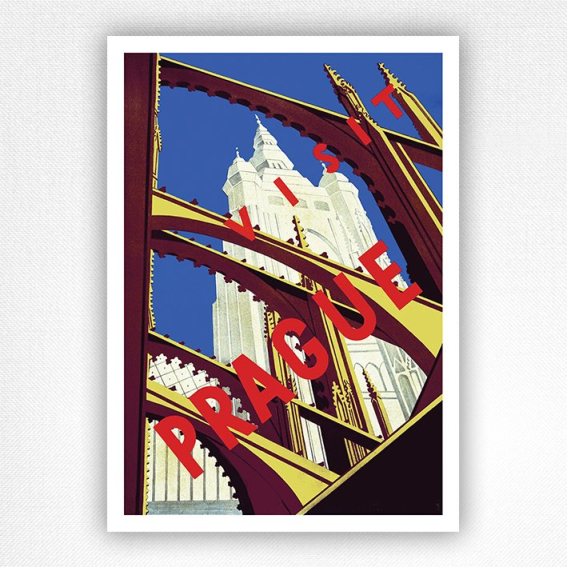 Visit Prague poster - St. Vitus Cathedral, Czech Republic - Czechoslovakia Travel Poster - Milena Fnoukova c1930