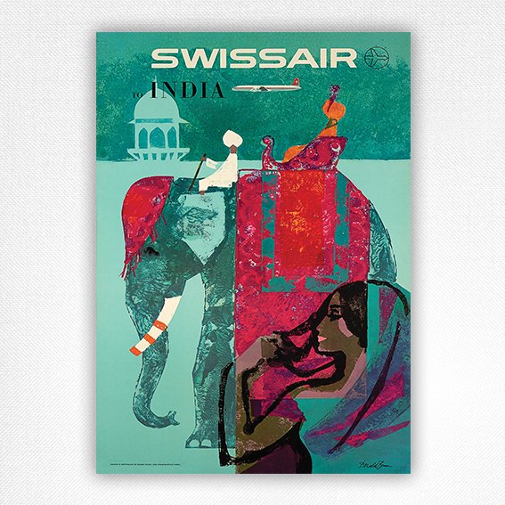 India Swissair Poster - Vintage Airline Poster - Donald Brun 1958 - Vintage Travel Poster