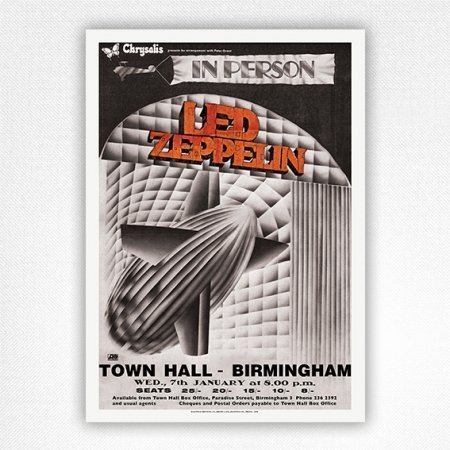 Led Zeppelin 1970 concert poster - Led Zep Town Hall Birmingham - January 7, 1970