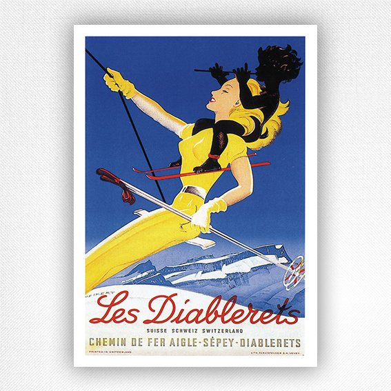 Les Diablerets poster - Vintage Ski Poster - Skiing Wall Art - Martin Peikert 1944