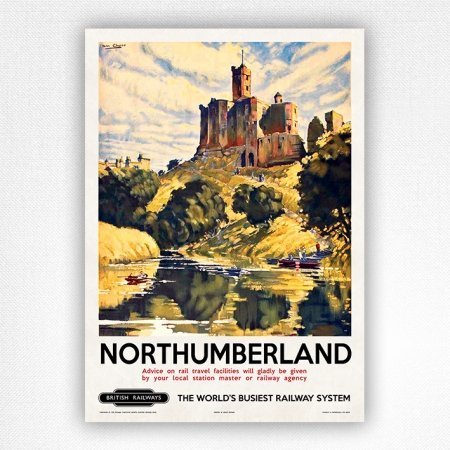 Northumberland railway poster Warkworth Castle art - John Chater - c1950