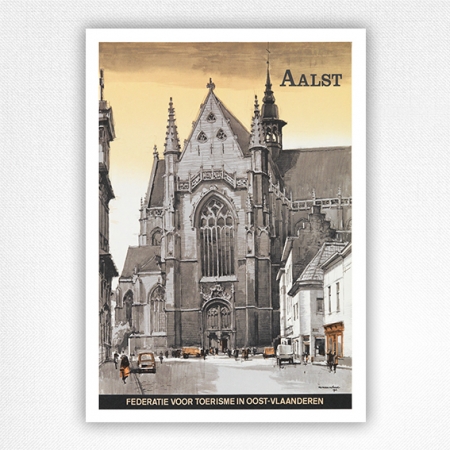 Aalst travel poster by Herman Verbaere, showcasing the iconic Church of St. Martin