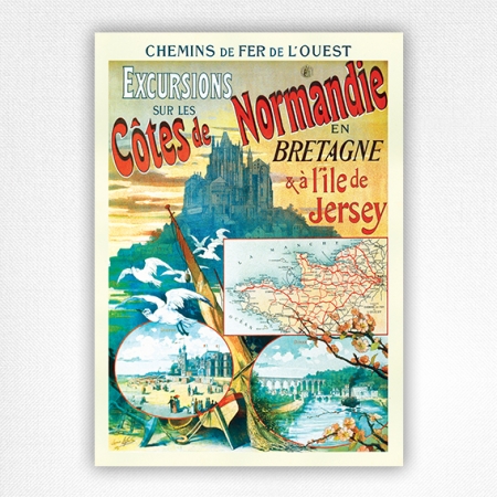 Côtes de Normandie poster - Bretagne et à l'Ile de Jersey art - 1900