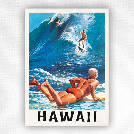 Hawaii surfing poster - vintage Hawaii poster - Chas Allen - c1950