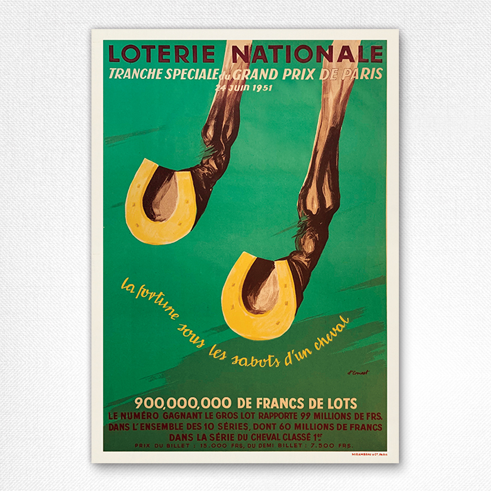 1951 Loterie Nationale poster - vintage horse poster - Ernst